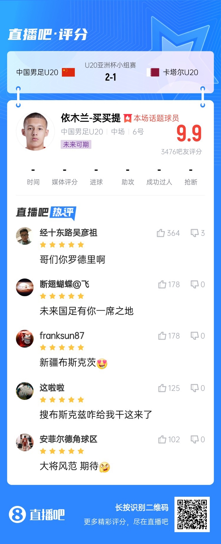  依木蘭+陳澤仕泰山中場(chǎng)連線！19歲依木蘭獲封：新疆布斯克茨！