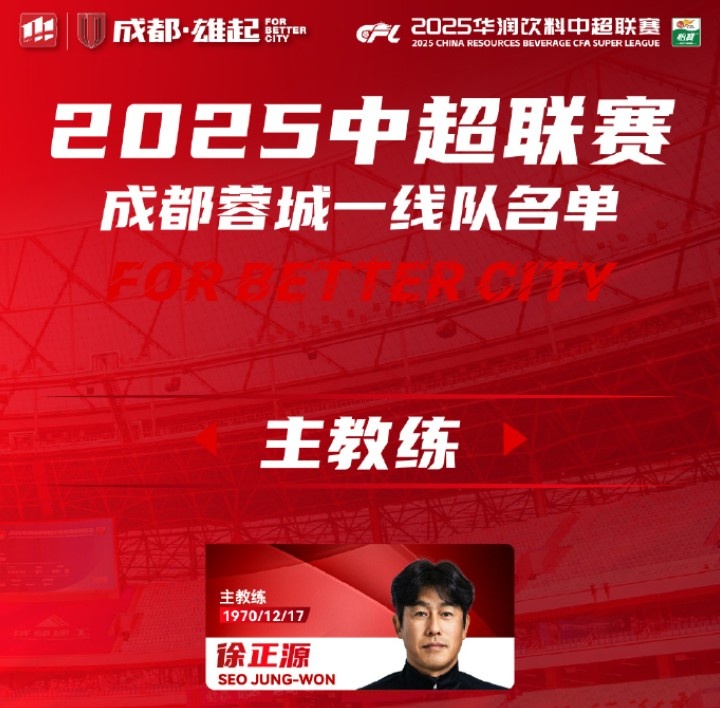  成都蓉城一線隊(duì)大名單出爐！