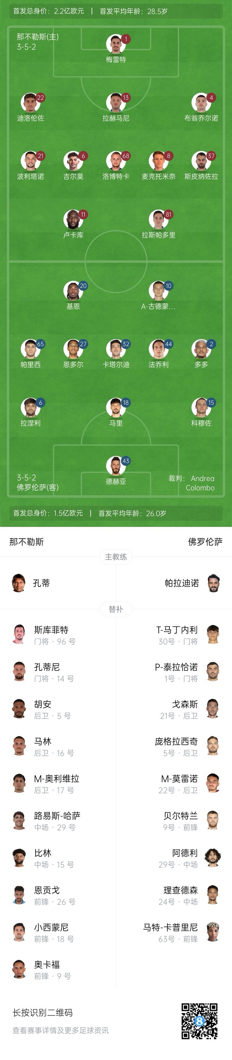  那不勒斯vs佛羅倫薩首發(fā)：盧卡庫、小麥出戰(zhàn)，基恩、德赫亞先發(fā)